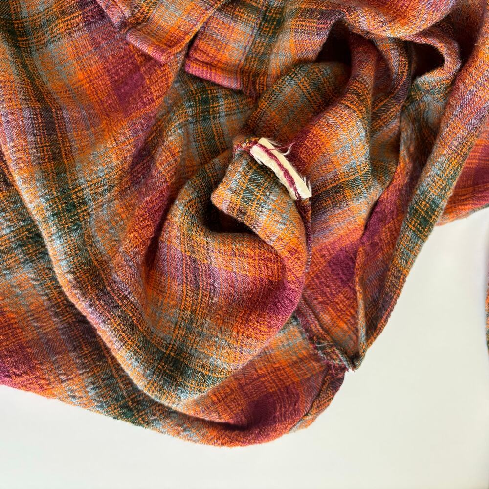 Anthropologie Pilcro Fall Plaid Button Down Blouse Women’s Medium Brown Orange - Picture 7 of 8